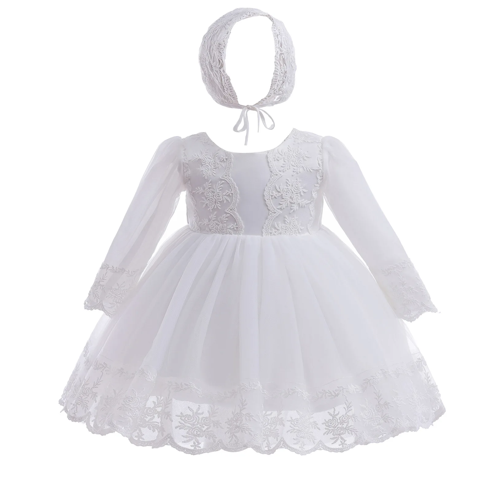 Baby Clothing Yarn - Robe blanche brodée pour bébé fille,